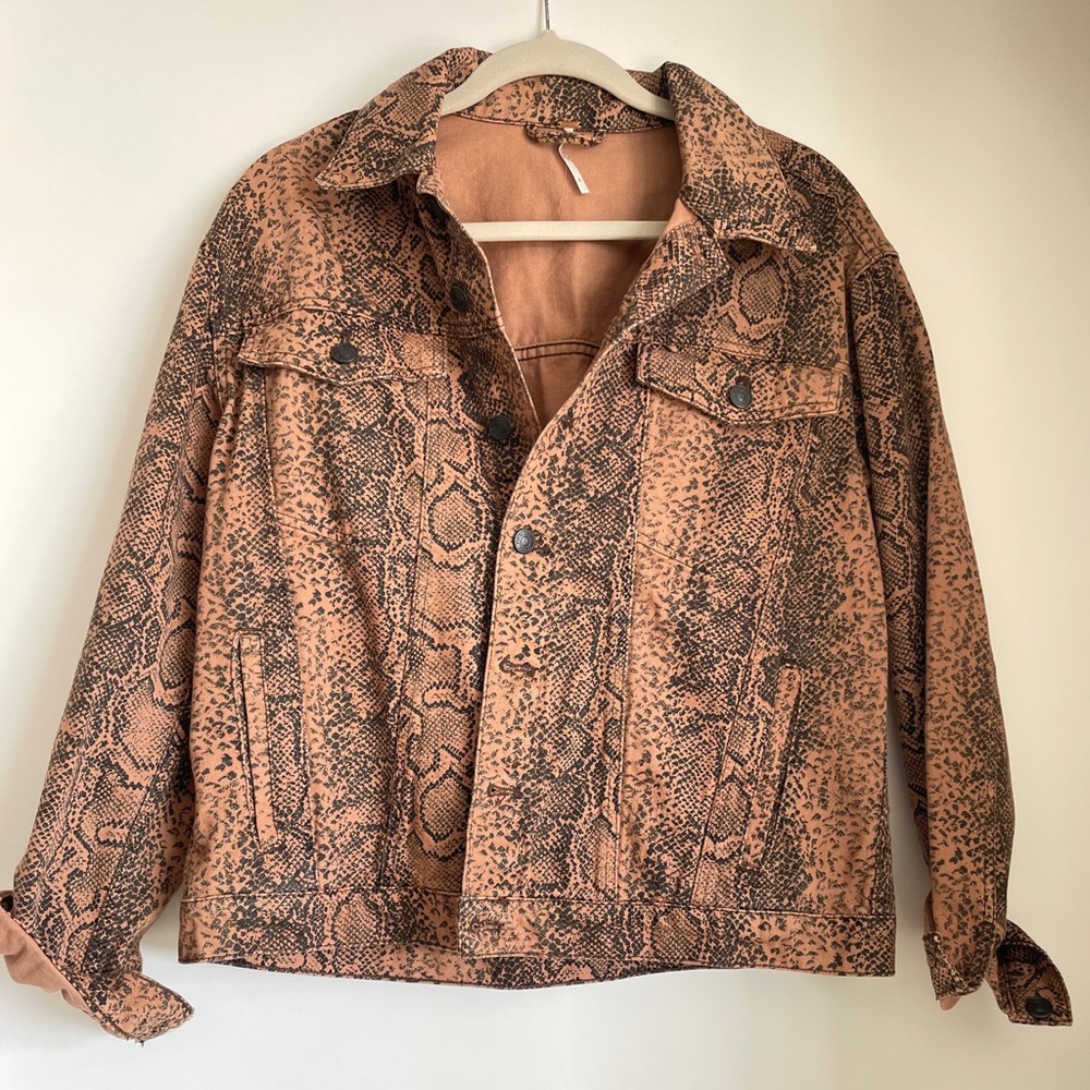 Free People snake print denim jacket